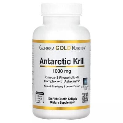 Олія криля California Gold Nutrition Antarctic Krill Oil 1000 мг смак полуниці та лимона, 120 желатинових капсул
