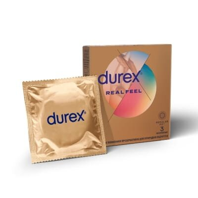 Презервативи з синтетичного латексу Durex Real Feel натуральні відчуття, 3 штуки