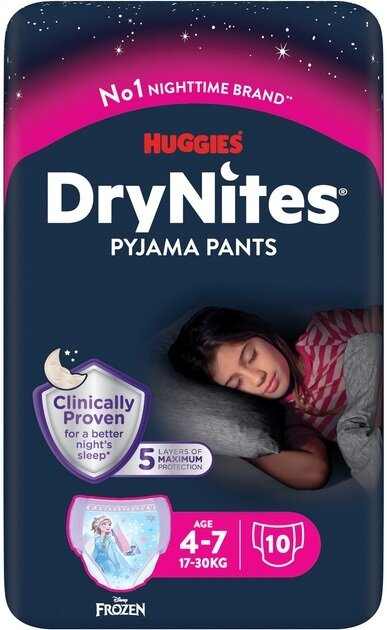Підгузки-трусики Huggies Dry Nites для дівчаток 4-7 років, 17-30 кг, нічні, 10 шт