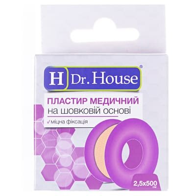 Пластир медичний Dr. House на шовковій основі 2,5 см х 500 см, котушка, 1 штука