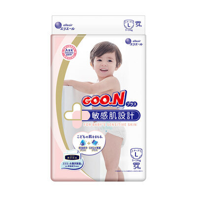 Підгузки Goo.N Plus дитячі на липучках, розмір L, 9-14 кг, 54 шт