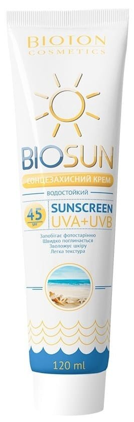 Крем сонцезахисний Bioton Cosmetics BioSun SPF45 водостійкий, 120 мл