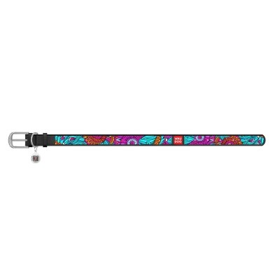 Нашийник для собак Collar WAUDOG Design з QR паспортом, малюнок Літо, шкіряний, ширина 12 мм довжина 19-25 см, чорний