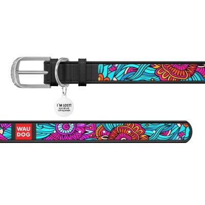 Нашийник для собак Collar WAUDOG Design з QR паспортом, малюнок Літо, шкіряний, ширина 12 мм довжина 19-25 см, чорний