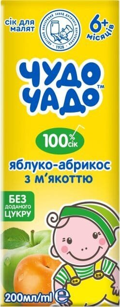 Сік Чудо-Чадо яблучно-абрикосовий з м'якоттю, без цукру, 200 мл