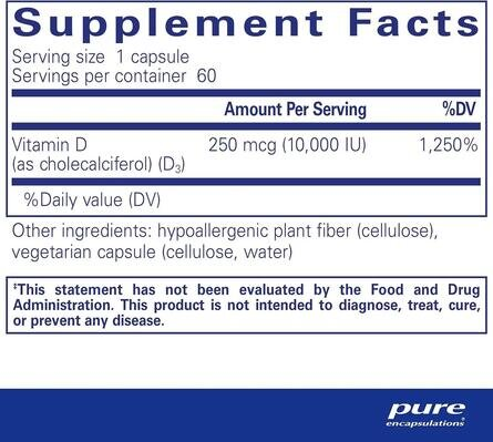 Вітамін D3 Pure Encapsulations Vitamin D3 10000 МО, 120 капсул