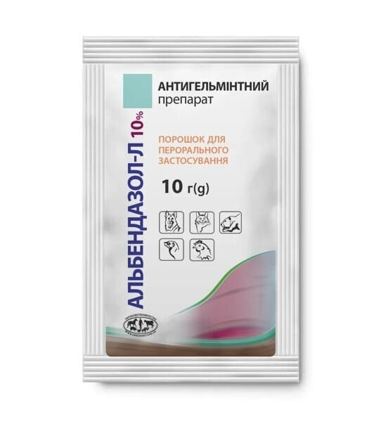 Альбендазол-Л 10% (ДЛЯ ТВАРИН) порошок для перорального застосування, 10 г