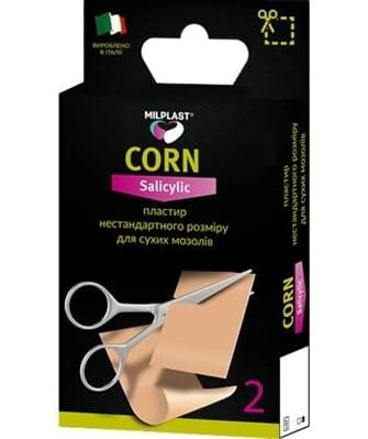 Пластир мозольний Milplast CORN Salicylic нестандартного розміру для сухих мозолів 6 см x 4 см, 2 штуки