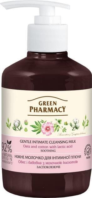 Молочко ніжне для інтимної гігієни Green Pharmacy Овес і бавовна заспокоююче, 370 мл