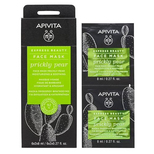 Маска для обличчя Apivita Express Beauty Зволоження та заспокійлива дія з опунцією, 2 штуки по 8 мл