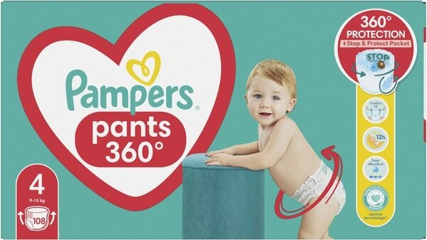 Підгузки-трусики Pampers Pants дитячі розмір 4, 9-15 кг, 108 шт