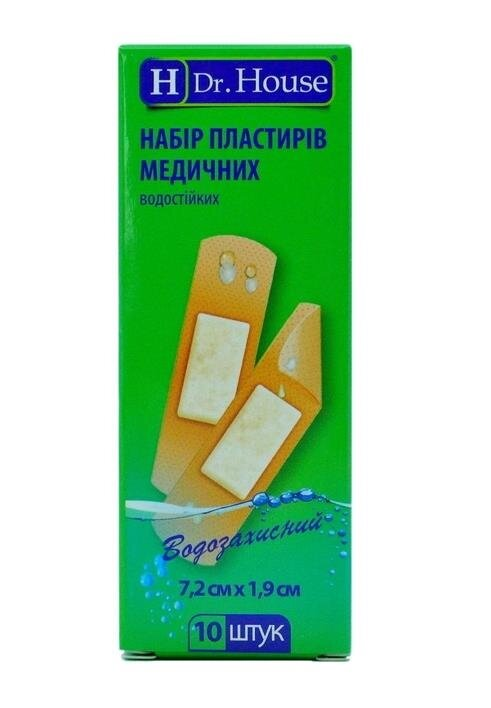 Набір пластирів медичних Dr. House Водозахисний на полімерній основі, 7,2 см х 1,9 см, 10 штук