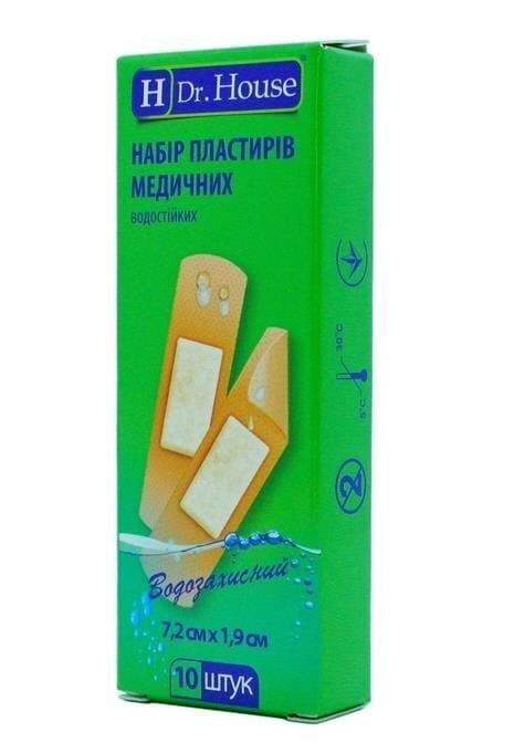 Набір пластирів медичних Dr. House Водозахисний на полімерній основі, 7,2 см х 1,9 см, 10 штук