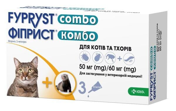 Фіприст Комбо краплі від бліх і кліщів для кішок і тхорів, 1 піпетка по 0,5 мл