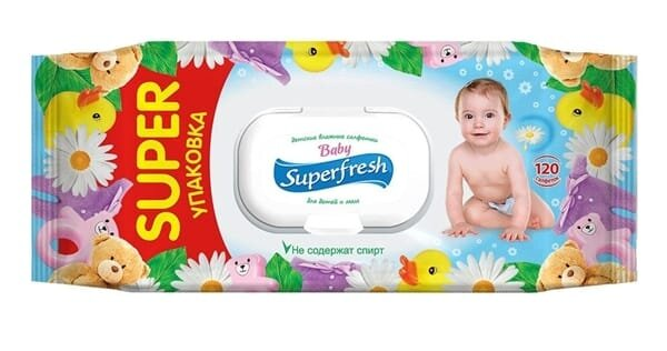 Серветки вологі Superfresh Baby для дітей та мам, з клапаном, 120 шт