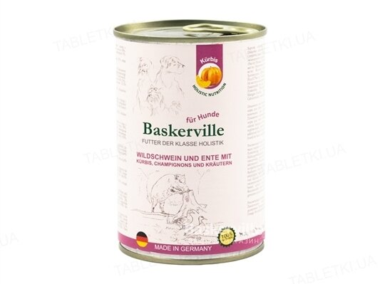 Консерва для собак Baskerville Holistic Кабан і качка з гарбузом і зеленню, 800 г