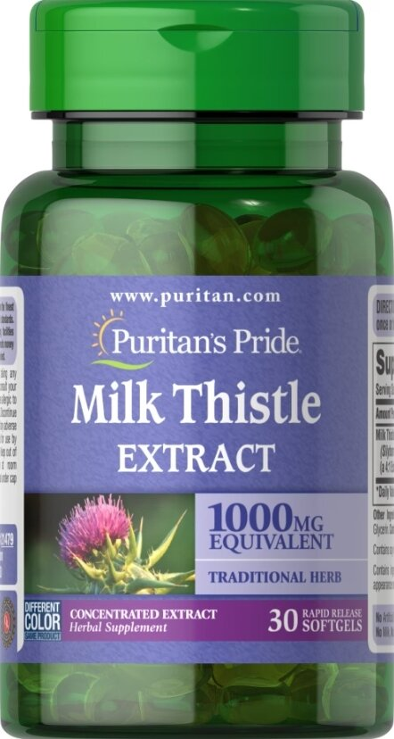 Розторопша Puritan's Pride Milk Thistle Extract 1000 мг, 30 гелевих капсул
