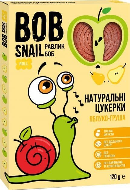Цукерки Bob Snail Roll натуральні яблучно-грушеві, 120 г