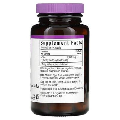 Добавка МСМ 1000 мг Bluebonnet Nutrition MSM капсули №120