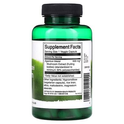 Гриб Агарік бразильський Swanson Agaricus Blazei Mushroom Extract екстракт 500 мг, 90 капсул