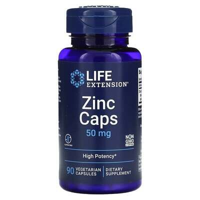 Цинк високої ефективності Life Extension Zinc Caps High Potency 50 мг, 90 вегетаріанських капсул
