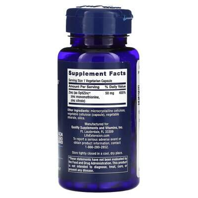 Цинк високої ефективності Life Extension Zinc Caps High Potency 50 мг, 90 вегетаріанських капсул