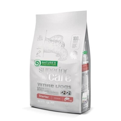 Корм сухий Nature's Protection Superior Care White Dogs Grain Free Starter All Breeds для цуценят білих порід з рибою лосось, 1,5 кг