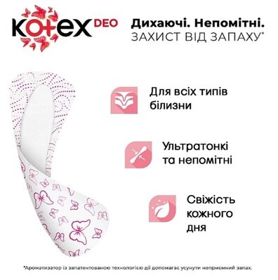 Щоденні гігієнічні прокладки Kotex Deo ультратонкі, 20 шт