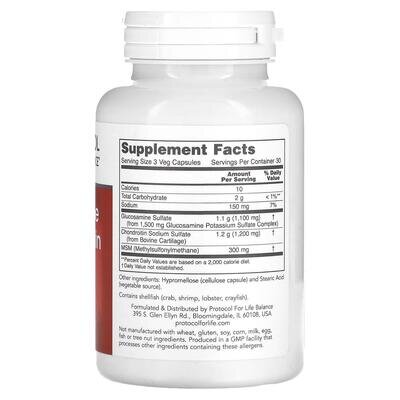 Глюкозамін та хондроїтин з МСМ Protocol for Life Balance Glucosamine & Chondroitin with MSM, 90 капсул