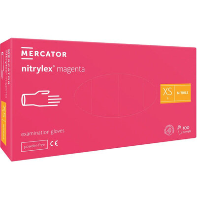 Рукавички оглядові Mercator Medical Nitrylex Magenta нітрилові неопудрені, розмір XS, нестерильні, фуксія, 100 штук