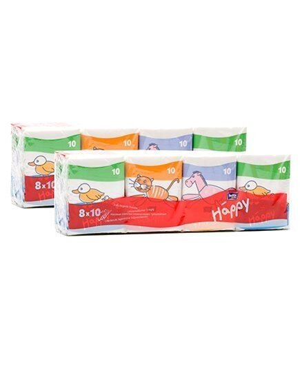 Хустинки паперові носові гігієнічні Bella Baby Happy Mini тришарові, 10 шт x 8 уп