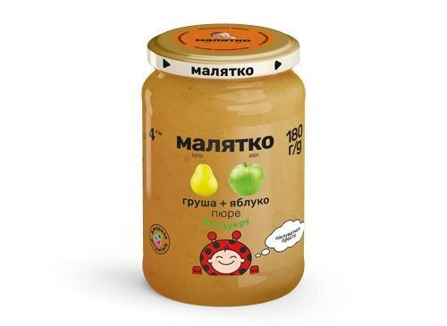 Пюре фруктове Малятко Яблуко і груша, без цукру, 180 г