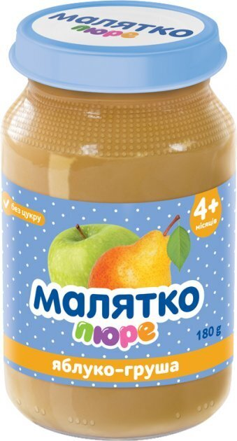 Пюре фруктове Малятко Яблуко і груша, без цукру, 180 г