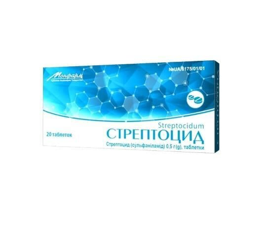 Стрептоцид таблетки по 0.5 г №20 (10х2) у бліс.