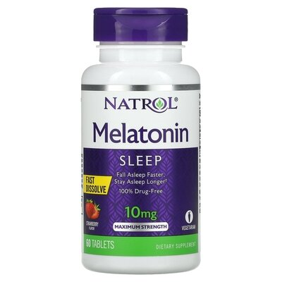 Мелатонін Natrol Melatonin швидкорозчинний смак полуниці 10 мг, 60 таблеток