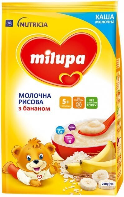 Каша молочна Milupa рисова з бананом для дітей з 5 місяців, 210 г