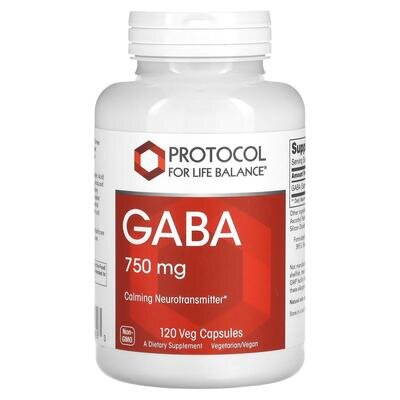 Гамма-аміномасляна кислота ГАМК Protocol for Life Balance GABA 750 мг, 120 веганських капсул