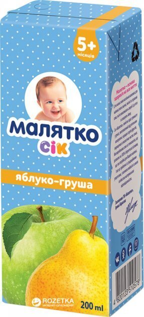 Сік Малятко Яблучно-грушевий з м'якоттю, з цукром, 200 мл