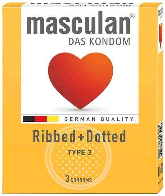 Презервативи Masculan Ribbed+Dotted тип 3 з кільцями та пухирцями, 3 штук