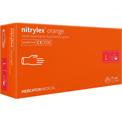 Рукавички оглядові Mercator Medical Nitrylex Orange нітрилові неопудрені, розмір L, нестерильні, помаранчеві, 100 штук