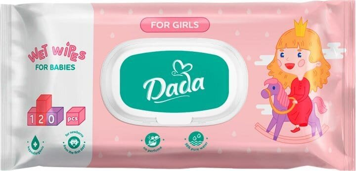 Серветки вологі Dada For Girls дитячі гіпоалергенні, 120 шт