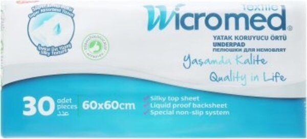 Пелюшки Wicromed Textile одноразові гігієнічні 60 х 60 см, 30 шт