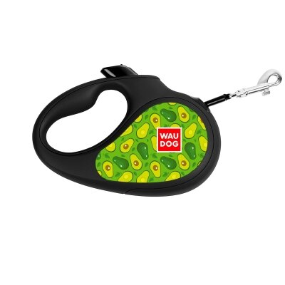 Повідець-рулетка для собак Collar WAUDOG R-leash, до 15 кг, світловідбивна стрічка, розмір S, малюнок Авокадо, 5 м
