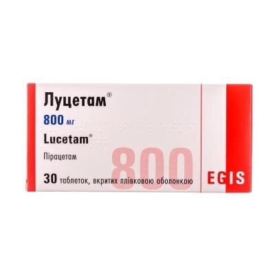 Луцетам таблетки, в/плів. обол. по 800 мг №30 у флак.