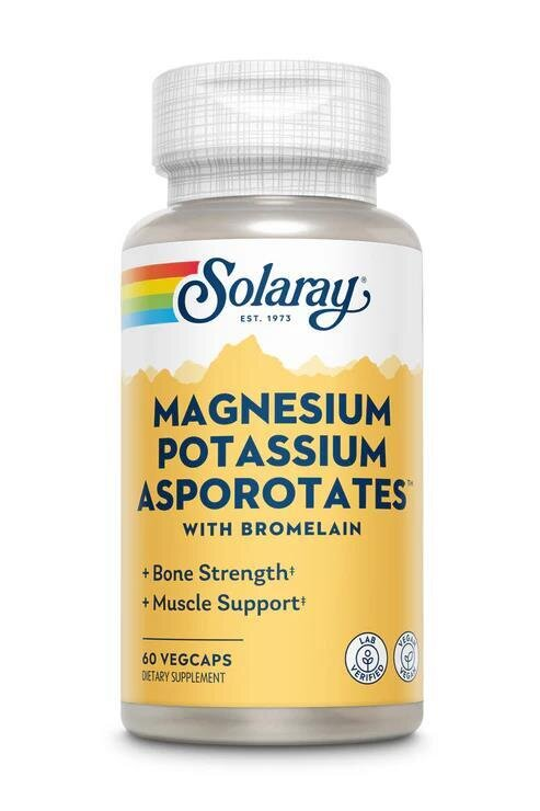 Магнію та калію Аспоротат з бромелайном Solaray Magnesium and Potassium Asporotates with Bromelain, 60 капсул