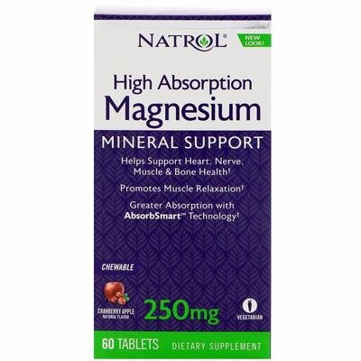 Магній Natrol Magnesium 250 мг, смак яблук та журавлини, 60 жувальних таблеток
