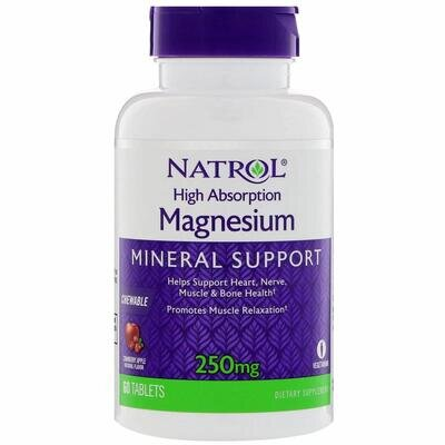 Магній Natrol Magnesium 250 мг, смак яблук та журавлини, 60 жувальних таблеток