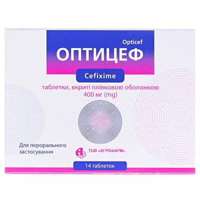 Оптицеф таблетки, в/плів. обол. по 400 мг №14 (7х2)