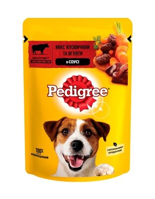 Корм вологий для дорослих собак Pedigree з яловичиною та ягням у соусі, 100 г