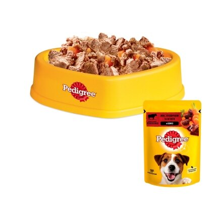 Корм вологий для дорослих собак Pedigree з яловичиною та ягням у соусі, 100 г